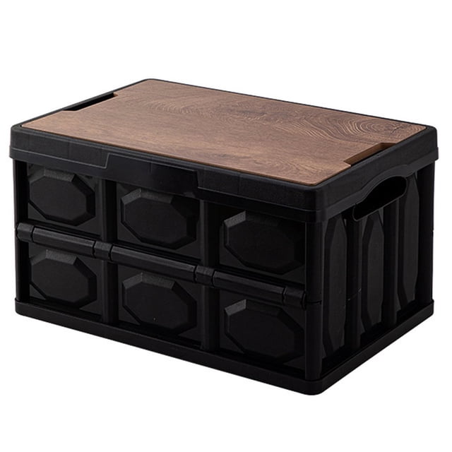 Outdoor Folding Box Removable Wooden Board Top Lid Large Capacity Multifunctional Storage Portable Camping Car Trunk Storage Box Home Clothes Container Household Products