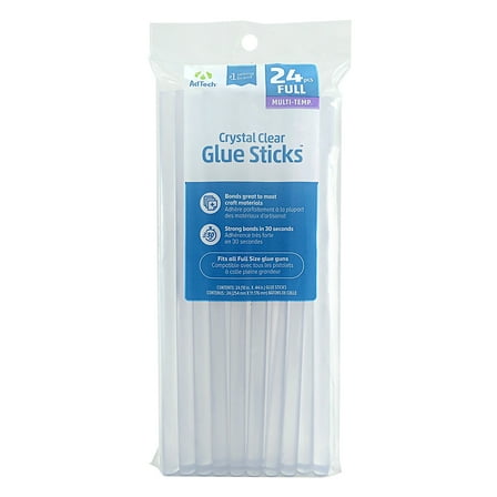AdTech Crystal Clear Multi Temp Full Size Hot Glue Sticks, Full Size 10" x .44", 24 Sticks