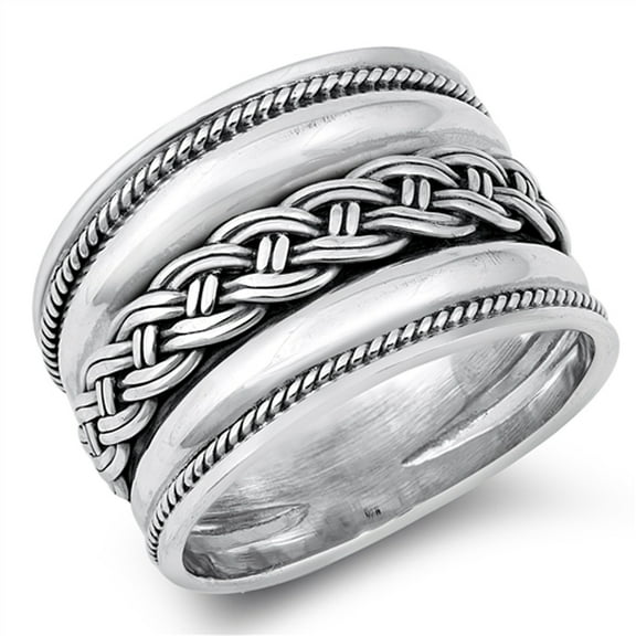 Large Bali Oxidized Handmade Ring .925 Sterling Silver Band Jewelry Female Male Unisex Size 12