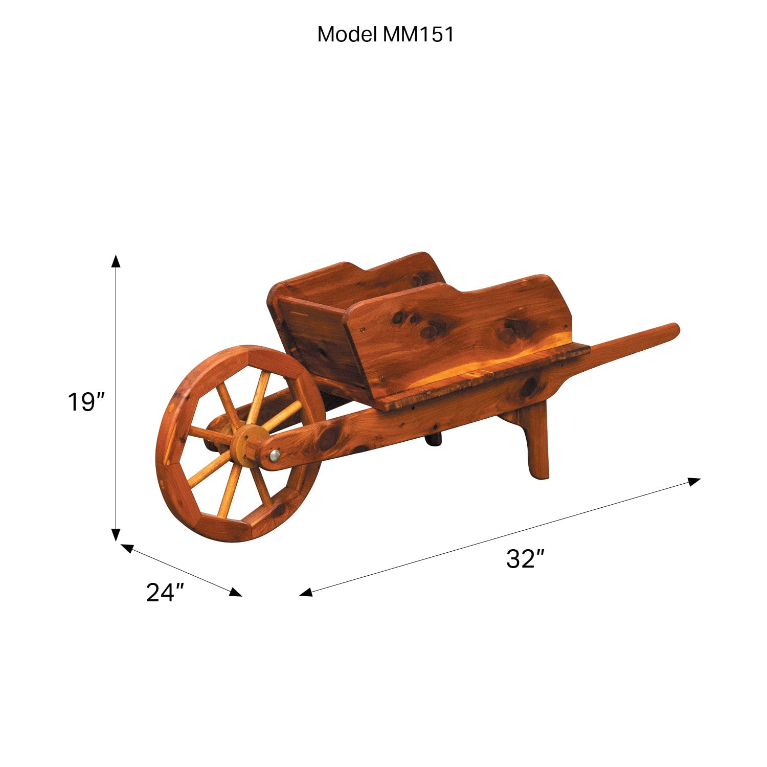 Rustic Cedar Decorative Wheelbarrow Planter – Amish Handcrafted Wooden Garden Wheelbarrow for Flowers