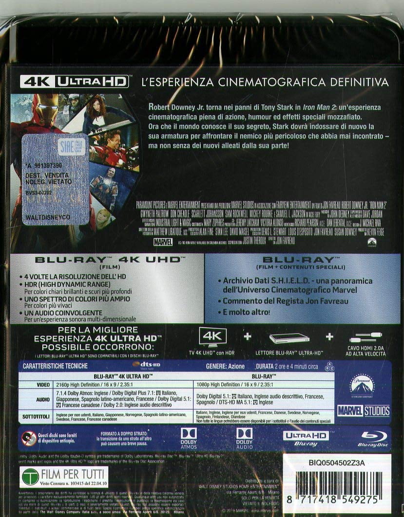 Iron Man 2 (4k+Br) (4K Ultra HD) Downey Jr. Johansson Rourke Jackson Favreau Favreau Jon