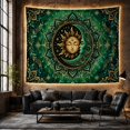 thumbnail image 6 of Golden Sun and Crescent Moon Mandala in Starry Green Backdrop, Mystical Boho for Meditation Enthusiasts, Celestial Wall Art, Housewarming Gift, Tapestry Wall Hanging for Bedroom and Living Room, 6 of 7