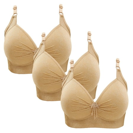 Gnurob Wireless Bralette for Women Push Up Bra Plus Size Floral Lace Bralettes No Underwire Brassiere 3 PC Soft Everyday Bras Adjustable Widen Band Underwear Clearance Saving A03-Beige Medium
