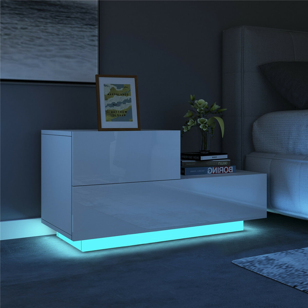 High Gloss UV LED Nightstand, with RGB LED Backlight