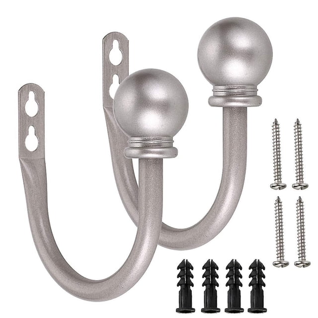 A Pair of Lightweight Metal Curtain Hooks - Retro Wall Mount for Curtains, Tiebacks, Wall Hook, Tassel Drapery Holder (Grey)