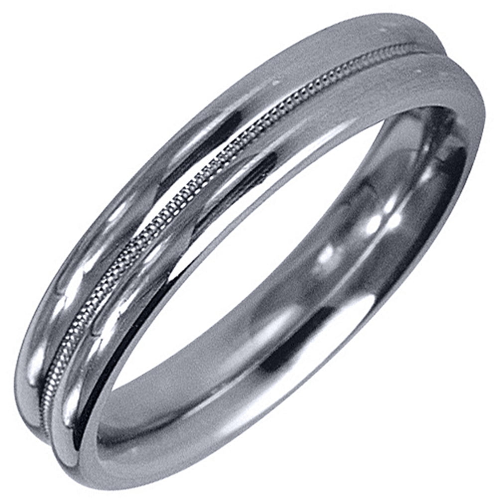 TheJewelryMaster 14K White Gold Mens Wedding Band 4mm