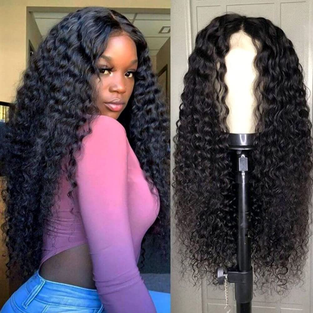 Jerry Curly Human Hair Wig 4x4 Closure Glueless Wigs Human Hair Pre Plucked Pre Cut Lace Closure Glueless Wigs Elastic Band 200% Density Natural Color, 26 Inch