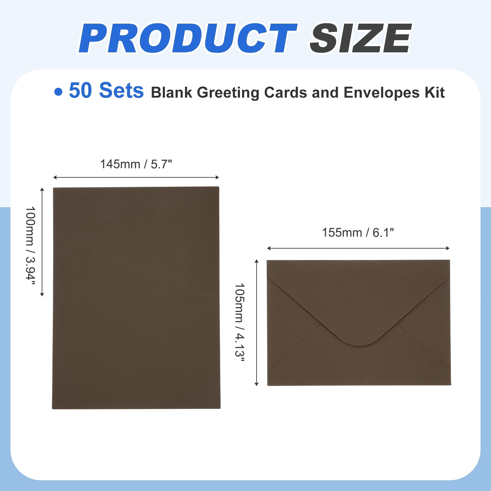 Uxcell 4 x 6" Blank Greeting Cards and Envelopes, 50Sets Half Fold Note Cards and Envelopes 250g Thick Cardstock for DIY Wedding Birthday Party Invitations, Dark Coffee