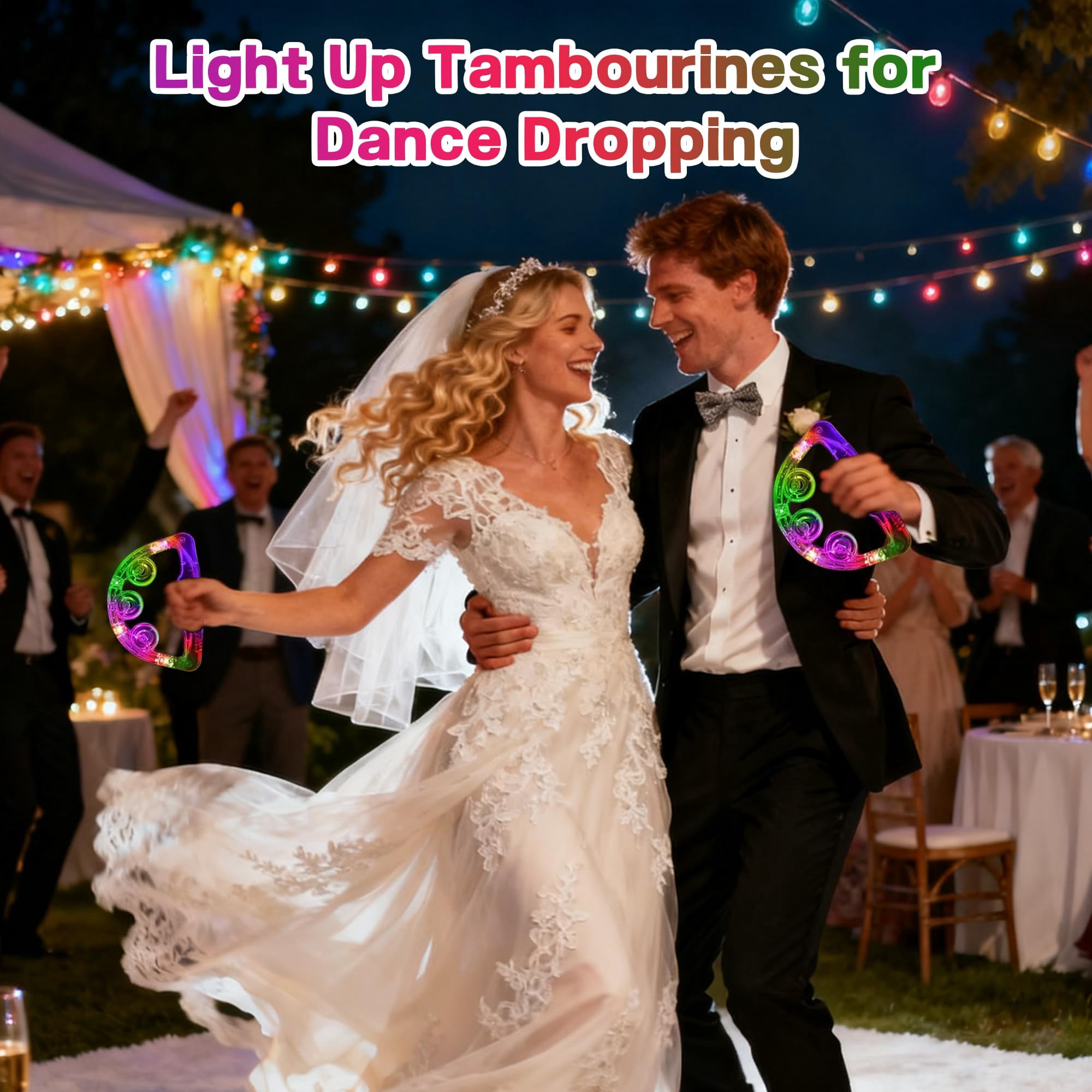 20 Pack Light Up Led Tambourine Glow In The Dark Handheld Percussion Musical Flashing Party Supplies For Adults Wedding Dance Floor Props Birthday Anniversaries Gifts (random Color)