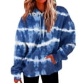 thumbnail image 2 of Women Dressy Blouses Fall Loose Fit Hooded Long Sleeve Cap Cold Shoulder with Pocket Tie Dye Printed Leisure Cotton Hoodies Sweatshirts(Blue,XL), 2 of 5