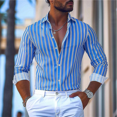 thumbnail image 3 of Camisa formal para hombre, con solapa abotonada, color negro y blanco, manga larga, cuello a rayas, ropa de trabajo para bodas, talla grande 5XL, 3 of 5