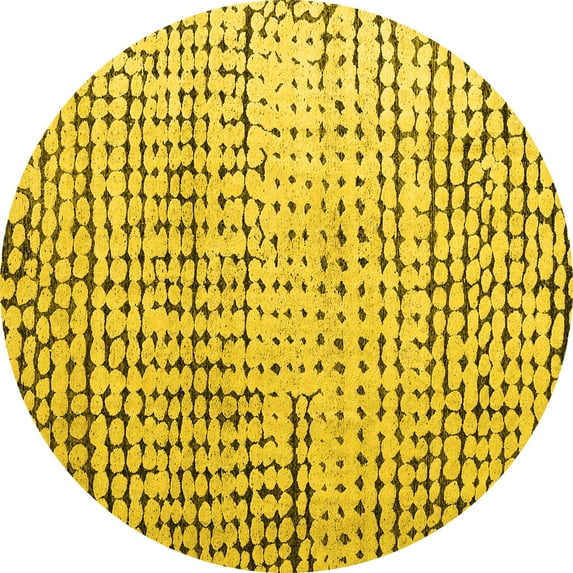 Ahgly Company Machine Washable Indoor Round Solid Yellow Modern Area Rugs, 7' Round