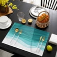 thumbnail image 3 of Ombre Turquoise Waves Placemats Set of 12, Abstract Art Gradient Modern Placemats for Dining Table, Place Mats for Kitchen Tabletop, Waterproof Wipeable Dining Table Mats Set, 3 of 9