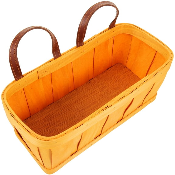 ULTNICE Yellow Wood Hanging Basket for Wall Storage of Onions Garlic and Vegetables
