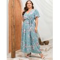 thumbnail image 6 of Plus Size Wedding Guest Maxi Dresses for Curvy Women, Summer Casual Floral Long Party Sundress with 3/4 Sleeve, 6 of 8