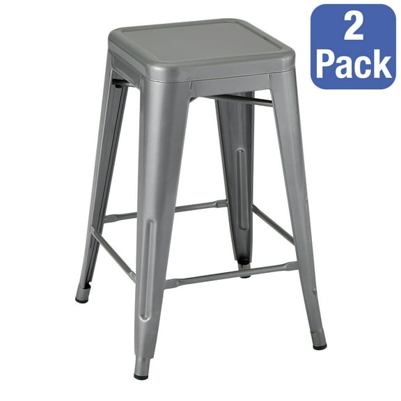 Norwood Commercial Furniture Backless Metal Stack Stool - 24" Seat Height Silver (Pack of 2)