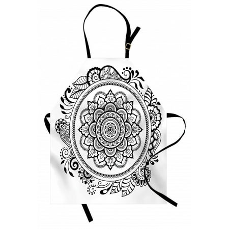 

Ethnic Apron Mandala Circular Pattern Monochrome Illustration on a Plain Background Unisex Kitchen Bib with Adjustable Neck for Cooking Gardening Adult Size Charcoal Grey and White by Ambesonne