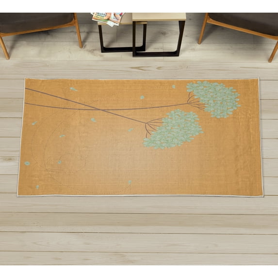 Allium Flower Decorative Rug, Floral Design with Swirl Lines Falling Leaves Autumn Inspired, Quality Carpet for Bedroom Dorm and Living Room, 6 Sizes, Pale Orange, by Ambesonne