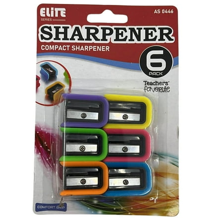 Single-Hole Assorted color Compact Pencil Sharpeners: 6CT