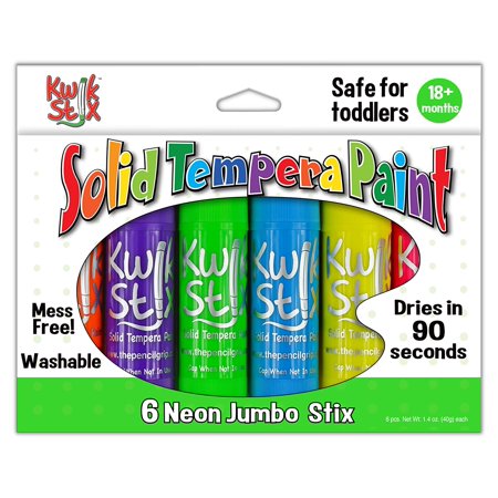 UPC: 0634901006450 | The Pencil Grip Jumbo Solid Tempera Paint Stick  6 Neon Colors