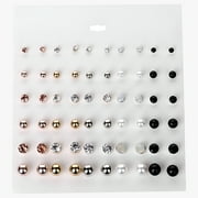 AkoaDa Fashion Earring set 30 pairs Women Round Ball Crystal Stud Earrings for Women Piercing Simulated Pearl Metal Black Earrings