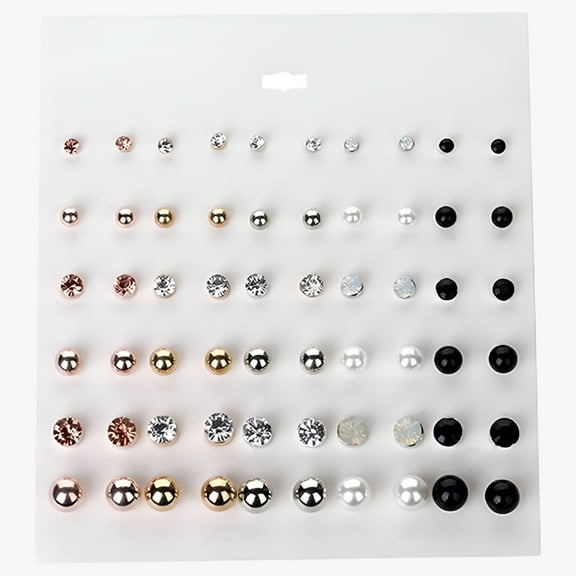 AkoaDa Fashion Earring set 300 pairs Women Round Ball Crystal Stud Earrings for Women Piercing Simulated Pearl Metal Black Earrings