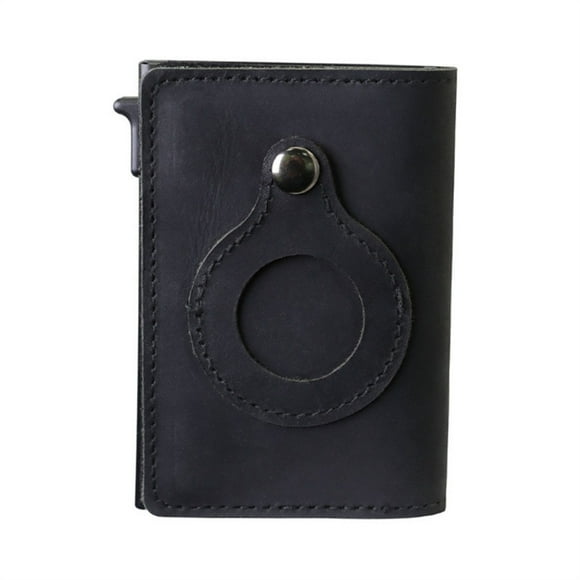 Minimalist Wallet for Apple AirTag Wallet Men & Woman - Premium Leather Wallet with AirTag Holder - Slim Wallet for Men with AirTag Holder - Black AirTag Wallet