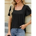 thumbnail image 3 of SHIBEVER Women Tops Summer Trendy Square Neck Leisure Petal Sleeve Blouse Loose Solid Color Tee Ladies Blouses Black Tshirt Size S, 3 of 6
