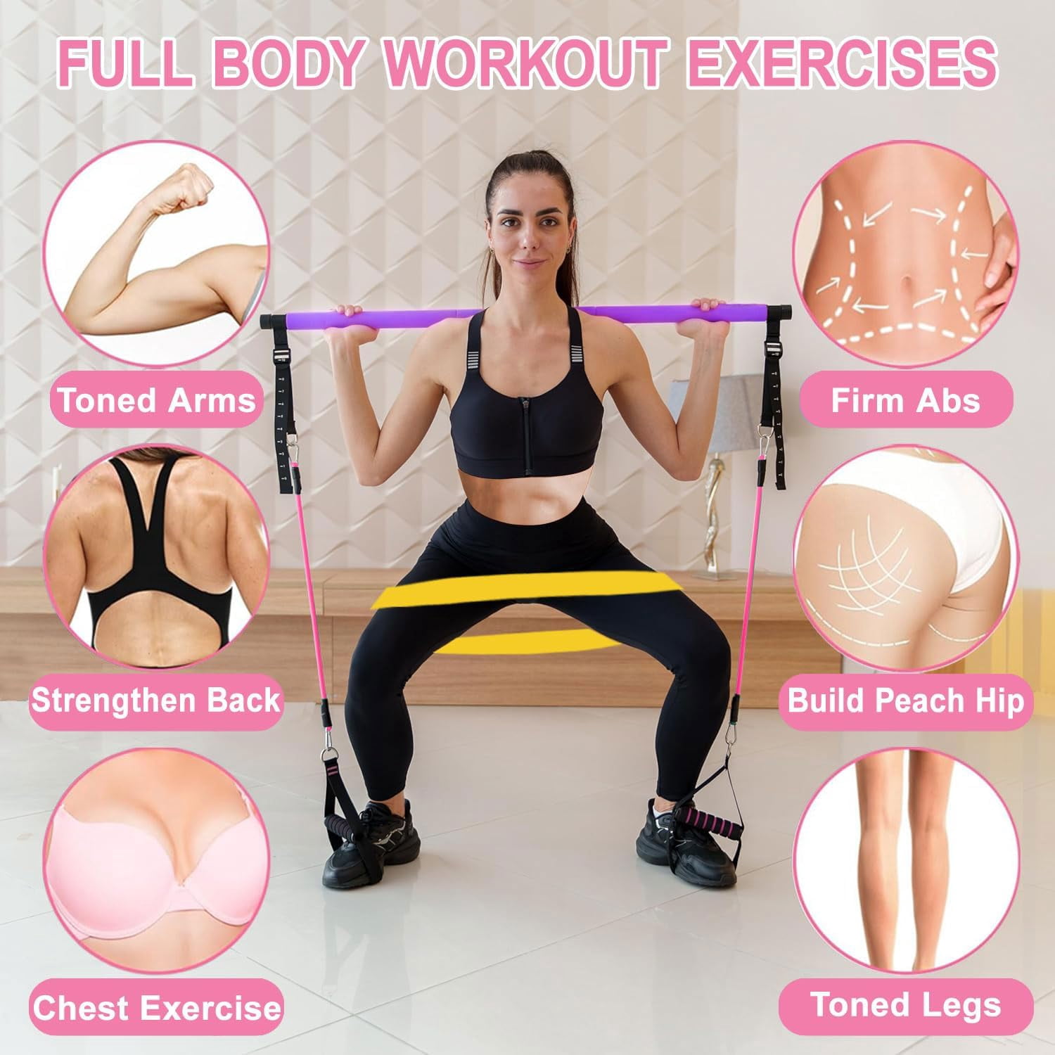 Pilates Bar Kit with Resistance Bands,Pilates Bar with Stackable Bands Workout Equipment for Legs,Hip,Waist and Arm,Exercise Fitness Equipment for Women & Men Home Gym Yoga Pilates