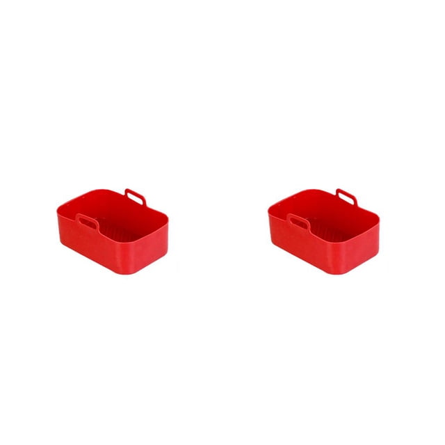Bearachild Bandeja de cocina para freidora de aire con mango, revestimiento que no se decolora, cesta de silicona reutilizable, accesorios para Rojo 1 PC 2piezas