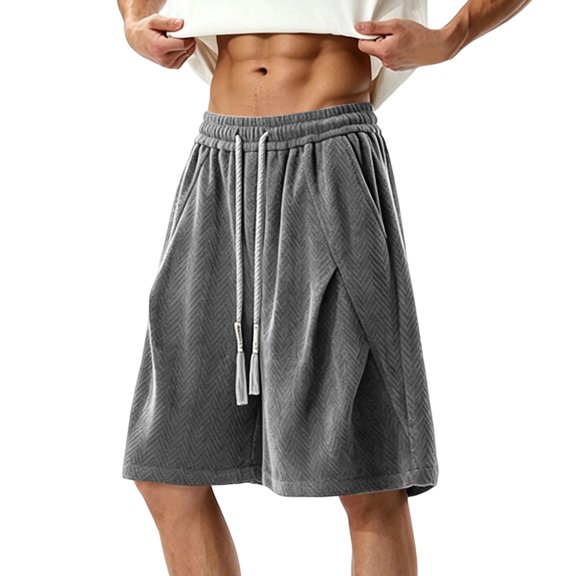 Ceisia Men Herringbone Wide Leg Shorts Elastic Drawstring Waist Soft Thick Loose Baggy Fit Daily Casual Home Lounge Short Pants Gifts for Father