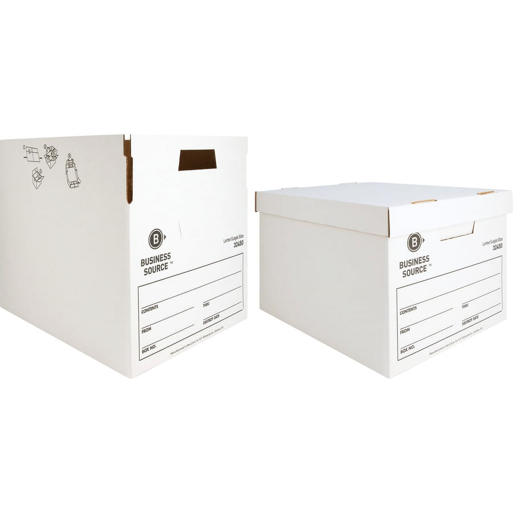 Business Source Quick Setup Medium-duty Storage Box - External Dimensions: 12" Width X 15" Depth X 10"height - Media Size Supported: Legal, Letter - Lift-off Closure - Medium Duty - Stackable - White