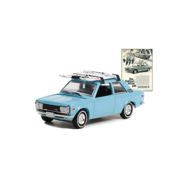 1970 Datsun 510 Blue with Ski Roof Rack, Blue - Greenlight 39100C/48 - 1/64 scale Diecast Car