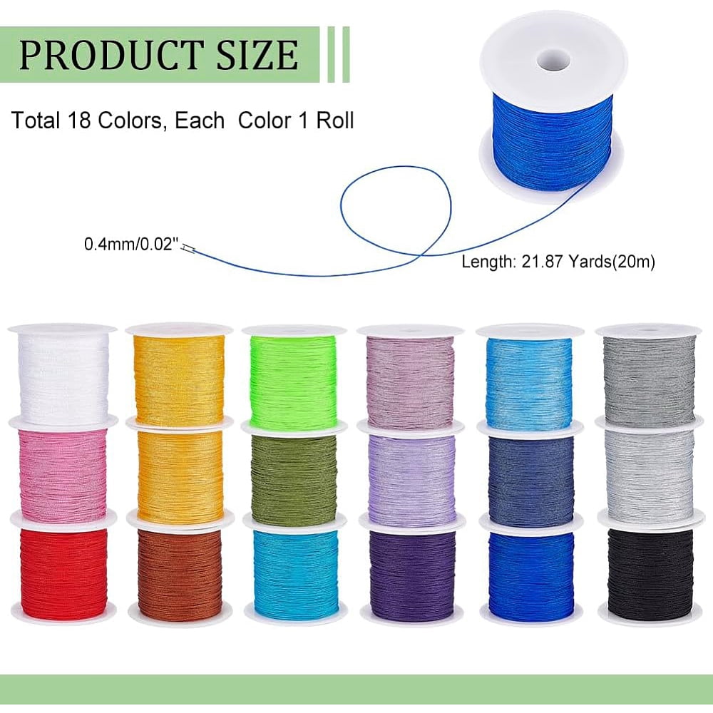 PH 378 Yards Nylon String Thread 18 Colors 0.4mm Beading String Bracelet Cord Chinese Knotting Cord for Jewelry Making Macrame Friendship Bracelets