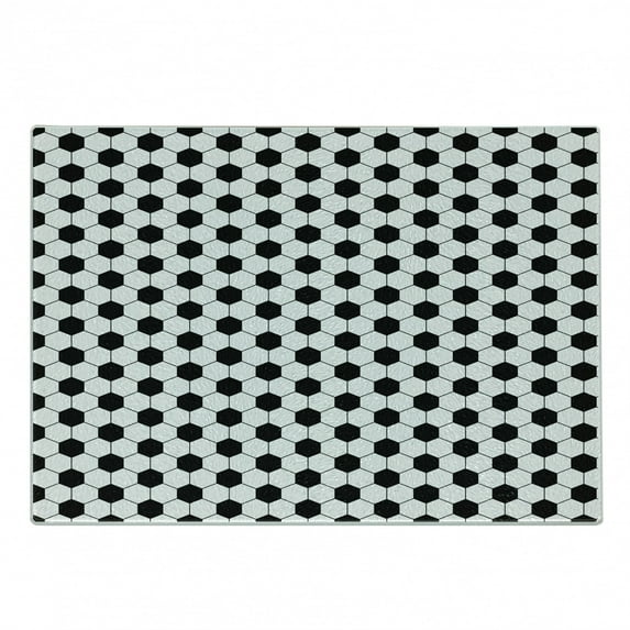 Soccer Cutting Board, Abstract Football Ball Pattern Monochrome Geometric Design Sports Fun Activity, Decorative Tempered Glass Cutting and Serving Board, Small Size, Black White, by Ambesonne