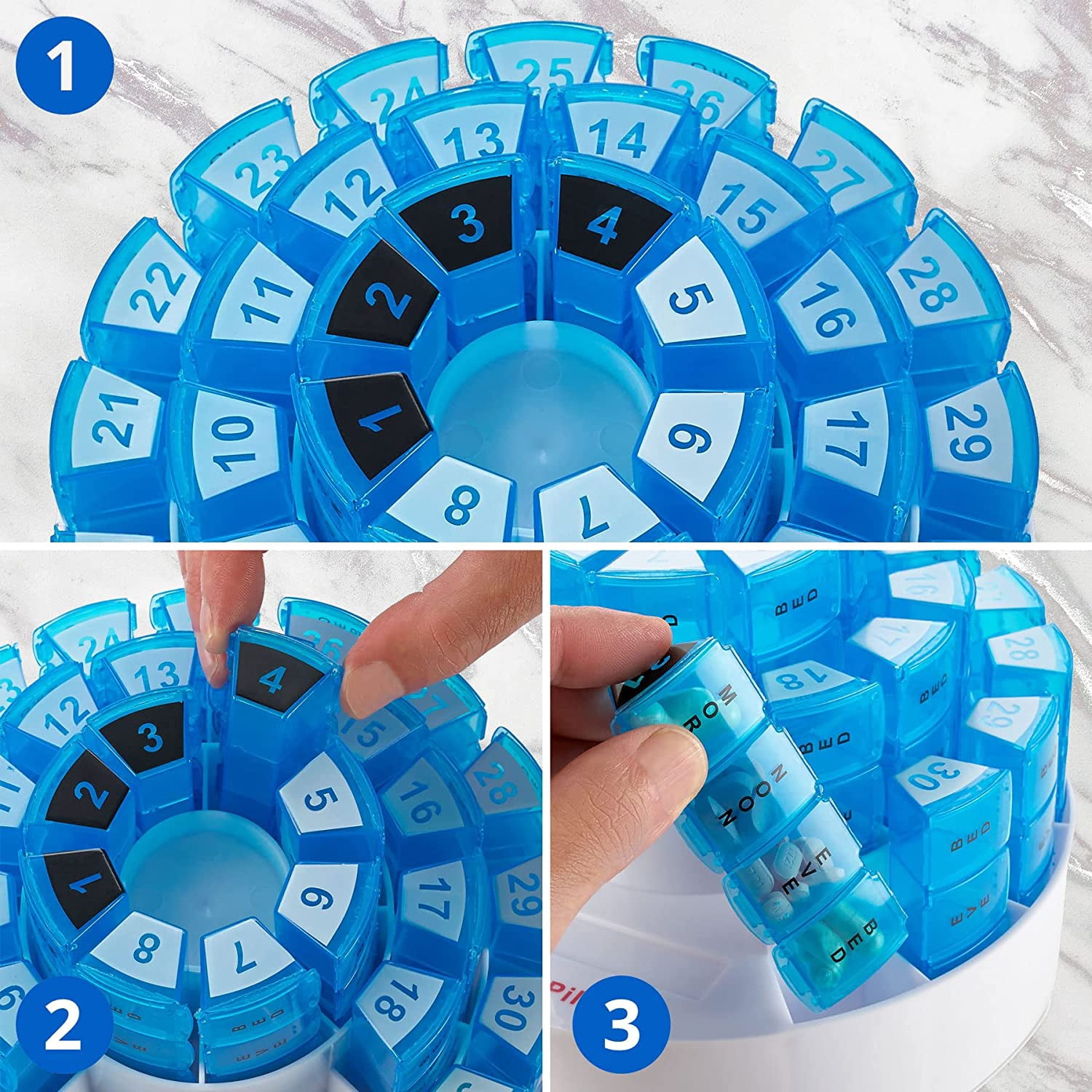 MEDca Monthly Pill Organizer – 31-Day BPA-Free Rotating Pill Dispenser
