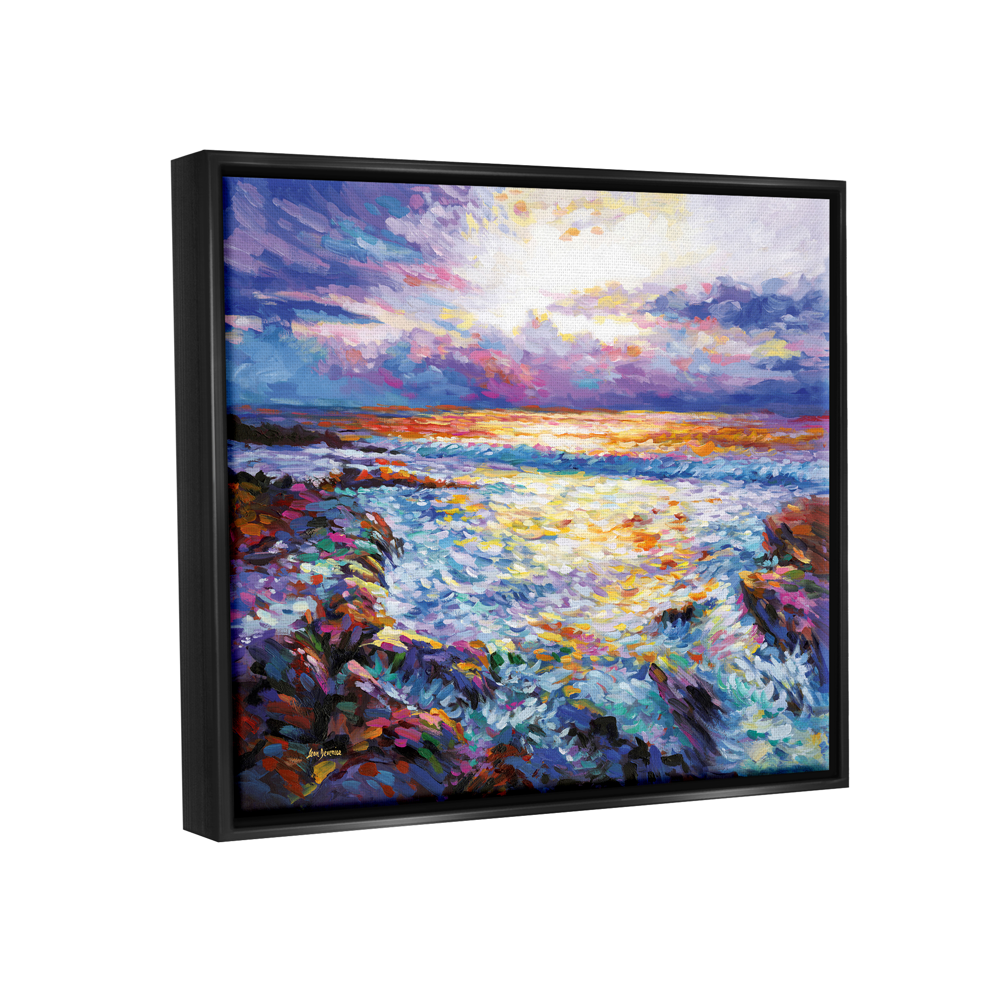 Stupell Industries Abstract Contemplation by the Sea Nature Painting Black Floater Framed Canvas Art Print Wall Art, 21 x 17