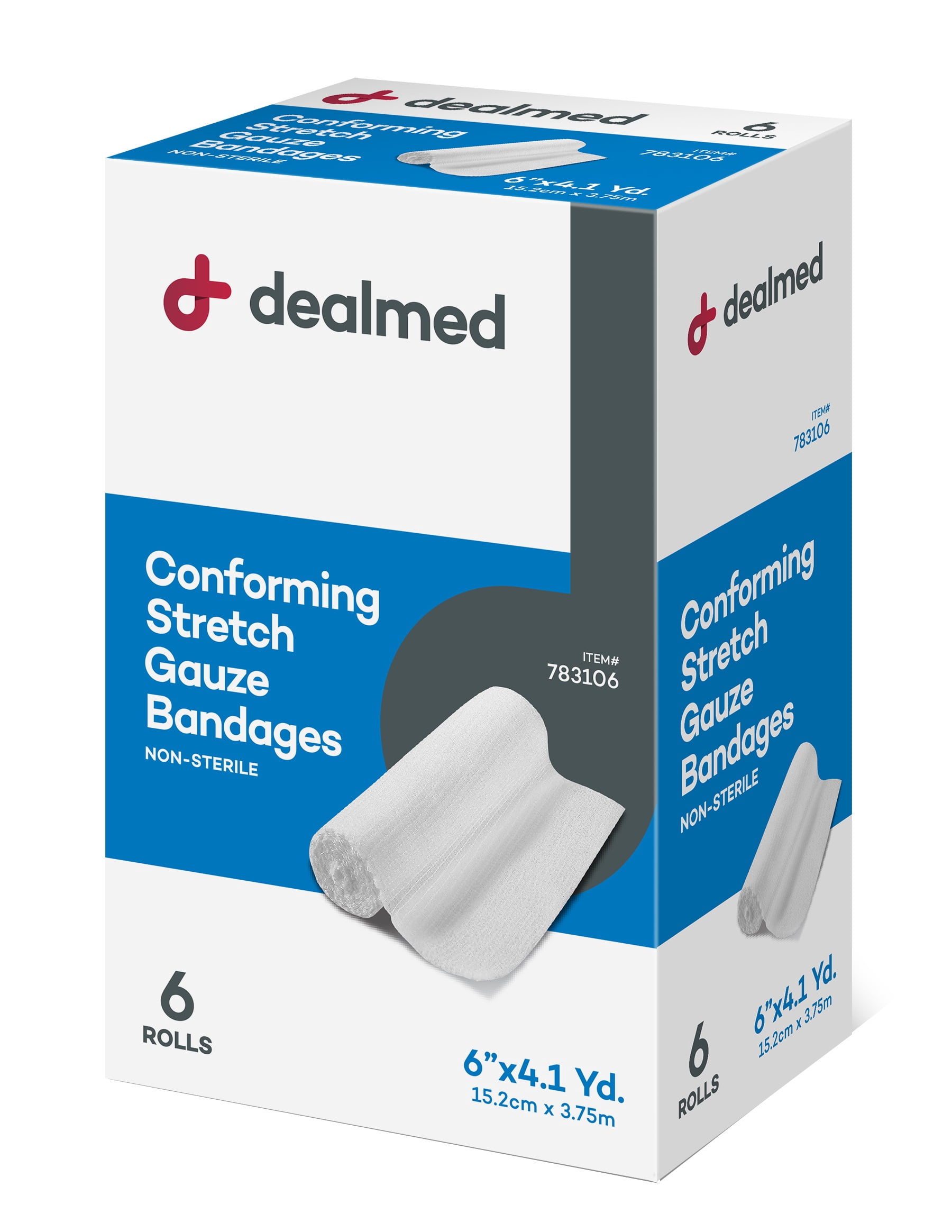 Dealmed 6" Conforming Stretch Gauze Bandages, 4.1 Yards Stretched, 6/Box, 8 Bx/Cs