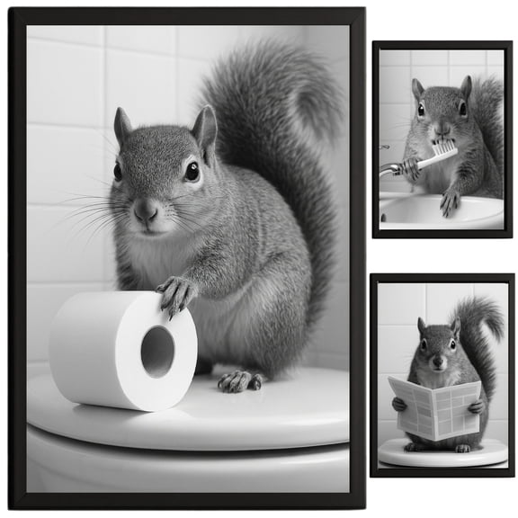 TheNameStore Squirrel Bathroom Decor Farmhouse Photo Picture 8.5 x 11 Wall Art Photo Picture Art Prints Set of 3