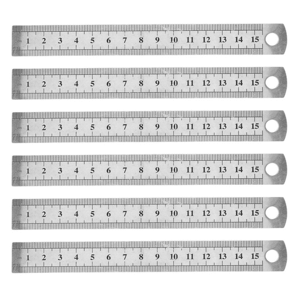 6pcs 15cm 6 Inch Stainless Metal Ruler Measuring Tool