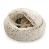 Darzheoy Cat Bed Round Plush Hooded Cat Bed Cave, for Indoor Cats or Small Dog Beds, Calming Pet Beds Calm Anti-nxiety Dog Bed, Waterproof Bottom Washable (16"x16")
