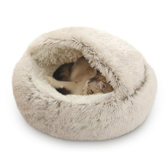 KIHOUT Dog Cave Bed for Small Dogs Cats Pets, Anti Anxiety Calming Plush Lining Dog Beds, Fluffy Covered Hooded Cozy Burrow Puppy Beds, Anti-Slip Bottom Washable Pet Sleep Bag 40CM
