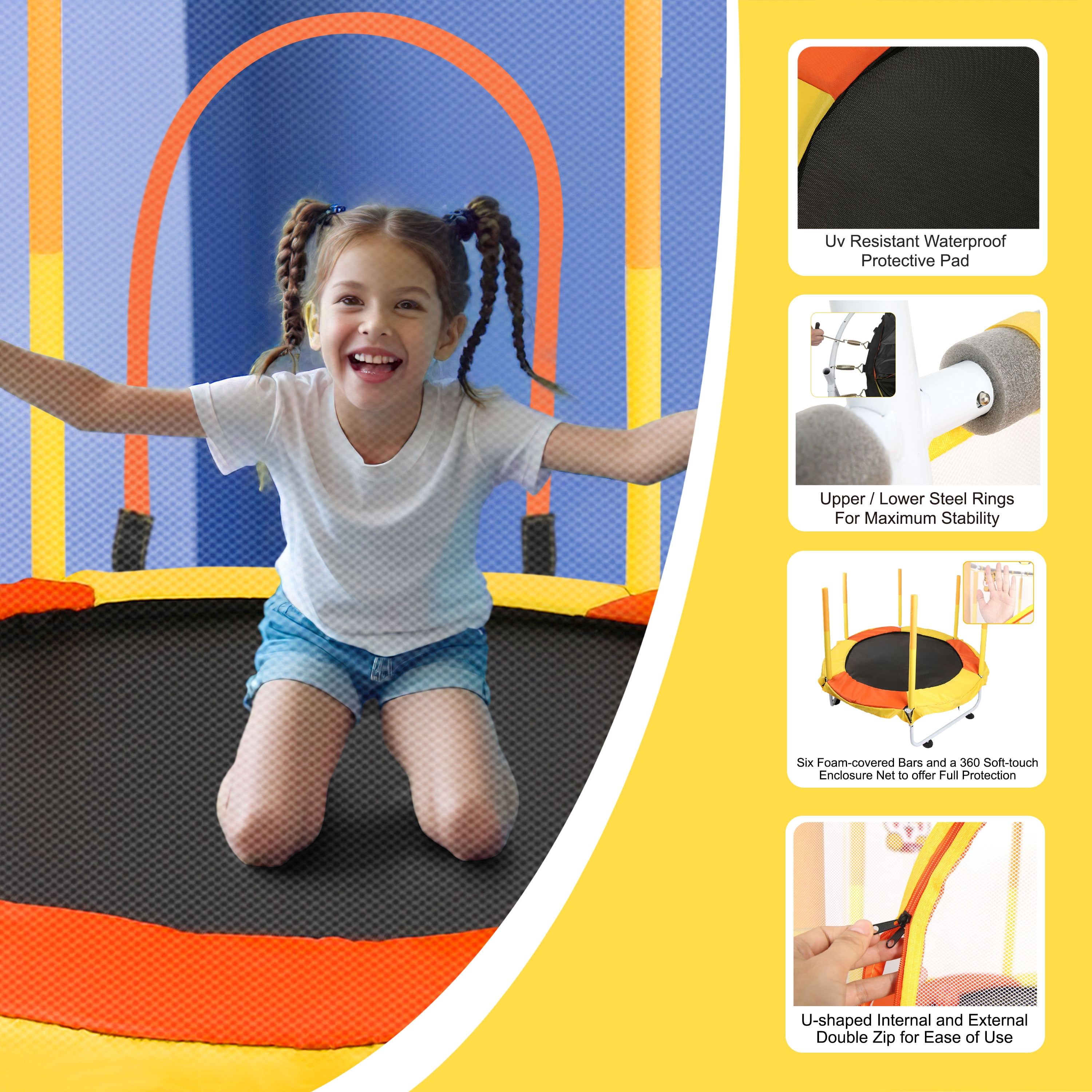 Halicool Round Toddler Trampoline Full Anti-Rust 440lbs with Net Adjustable Gymnastics Bar