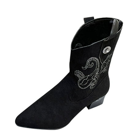 

TAIAOJING Boots For Women Fashion Autumn Winter Mid Calf Boots Pointed Toe Embroidered Suede Back Zipper Solid Color Comfortable Shoes
