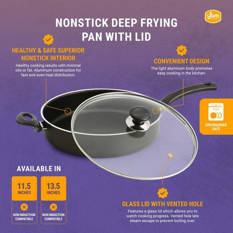 Mehtap Saute Pan with Lid and Two Handles Teflon Classic Nonstick Frying Skillet Black