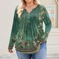 thumbnail image 4 of Stichou Fall Tops for Women Plus Size Long Sleeve Tunic Top Dark Green T-Shirt V-neck Button Up Dressy Blouse Casual Pleated Pullover Dark Green XL, 4 of 4