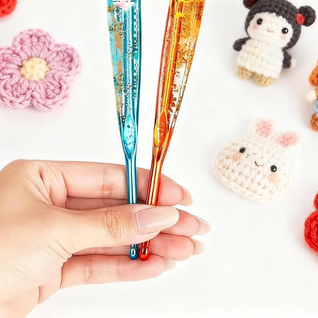 Personalized Multicolor Dried Flower Crochet Hook, Ergonomic Sewing Tool, Birthday/Mother's Day Gift, Birthday for Crochet Lovers (A)