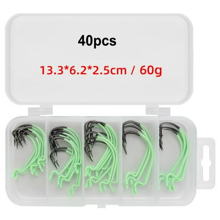 40Pcs Carbon Steel Night Crank Fishing Hook Set for Soft Worm Lure Barbed Hook