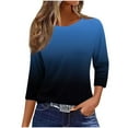 thumbnail image 2 of SOOMLON 3/4 Sleeve Blouses for Women Petite Tunic Cotton Tops Dressy Casual Gradient Color Crew Neck Shirts Cute T Shirts 2025 Trendy Spring Summer Ladies Tops Loose Fit Outfits Pullover Dark Blue XL, 2 of 4