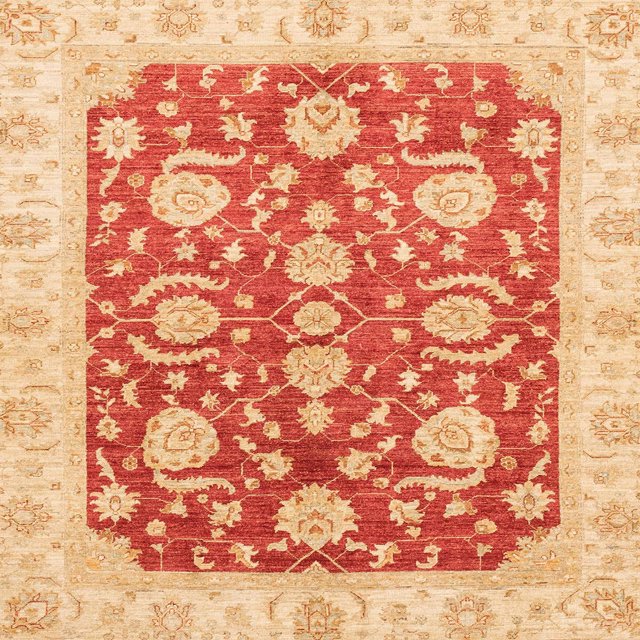Ahgly Company Indoor Square Abstract Orange Red Oriental Area Rugs, 3' Square